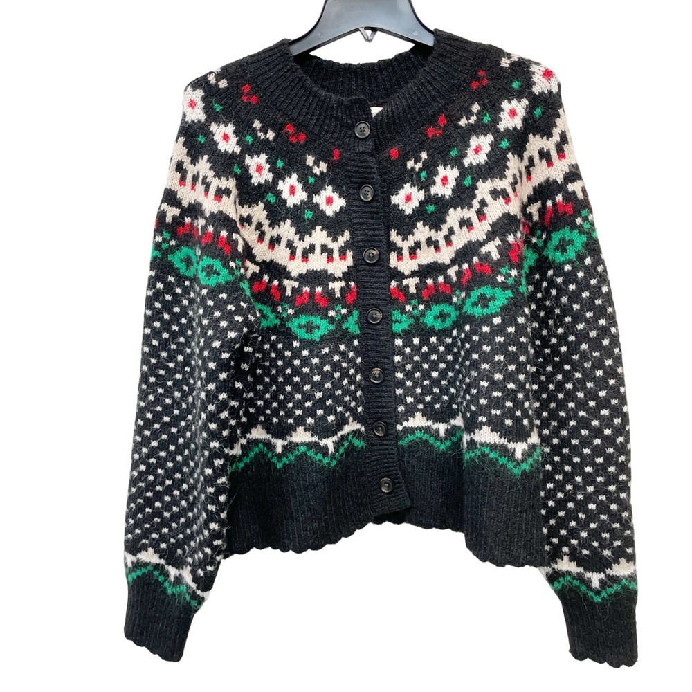 Universal Thread Women Black Fair Isle Knit Button Front Cardigan Sweater Size M